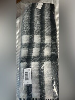 Maurices Black and White Plaid Fringe Scarf